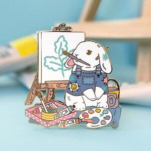 Artist Rabbit Enamel Pin -‎ Bunny Brooch - Jewelry Gift for Artists
